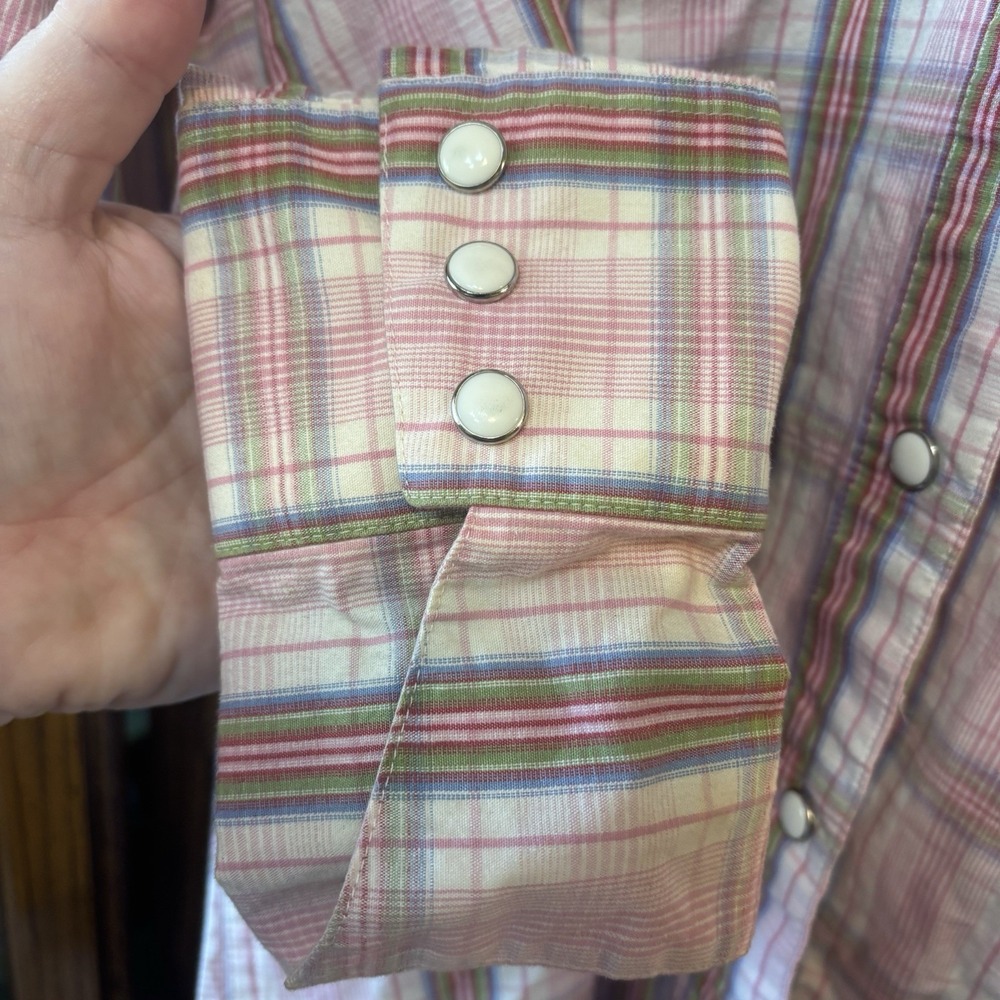 Panhandle Slim Women's Western Button-Down Shirt,‎ One X Pink Plaid Pearl Snap - Picture 3 of 5